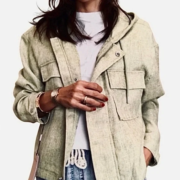 NWOT Anthropologie Avec Les Filles Tweed Cropped Hooded Jacket • Artichoke • M - Picture 2 of 12